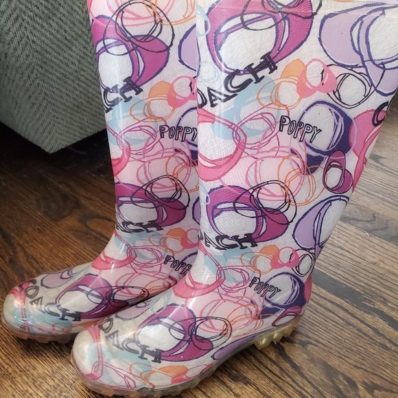 Coach Pixy Dream Poppy Multi Color Rain Boots Size 6 - Picture 1 of 2